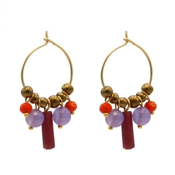 aritos en plata y baño de oro en morado y naranja