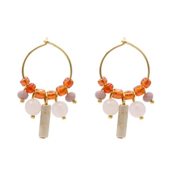 aros en oro piedras y cristal en tonos rosas