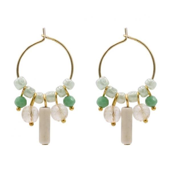pendientes de aro en plata y baño de oro ocn cristal turquesa