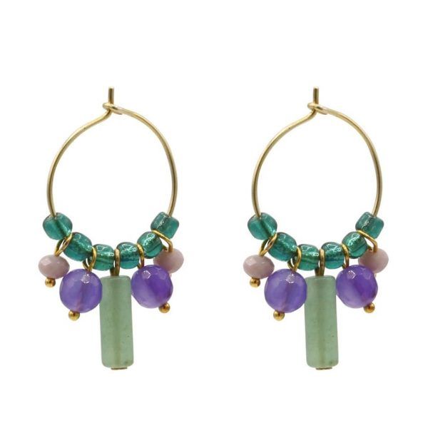 pendientes de aro en verde y morado
