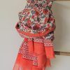 pareo algodón 100% estampado floral coral y turquesa