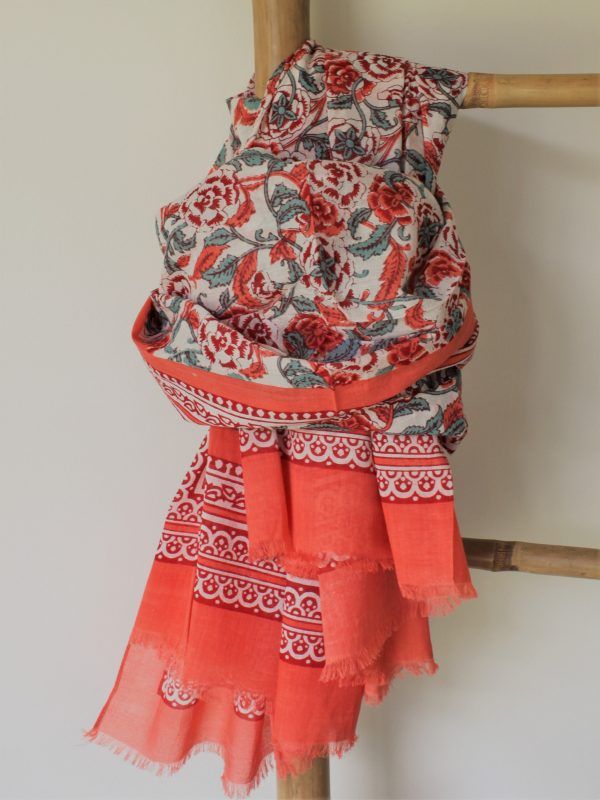 pareo algodón 100% estampado floral coral y turquesa
