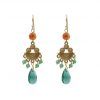 pendientes joya con chandelier y lágrima de cristal verde teal