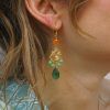 pendientes joya con ágatas naranjas y cristal turquesa