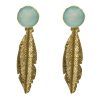 pendiente con pluma oro y calcedonita aqua