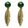 pendientes pluma oro y turmalina verde