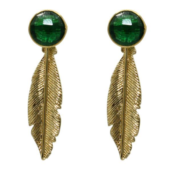 pendientes pluma oro y turmalina verde