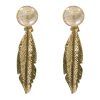 pendientes de pluma en oro y cuarzo rosa