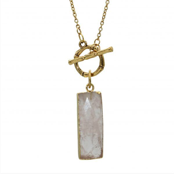 collar oro con cuarzo rosa