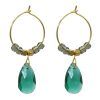 pendientes de aro en plata y baño de oro con cristal verde mar