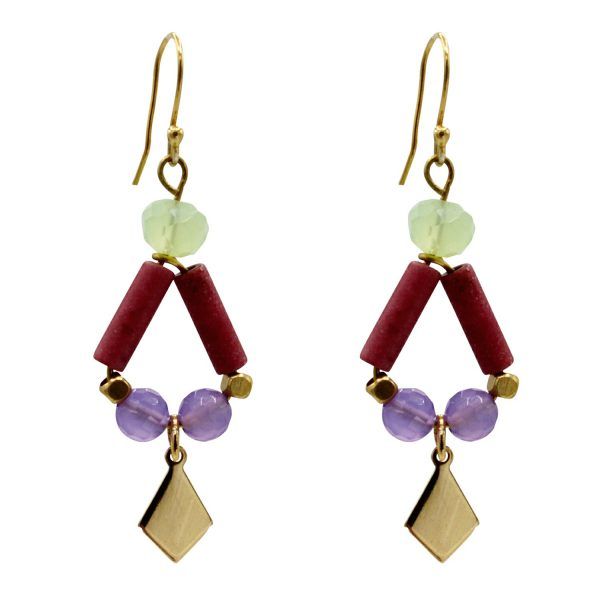 pendientes largos CYRA con ágatas moradas