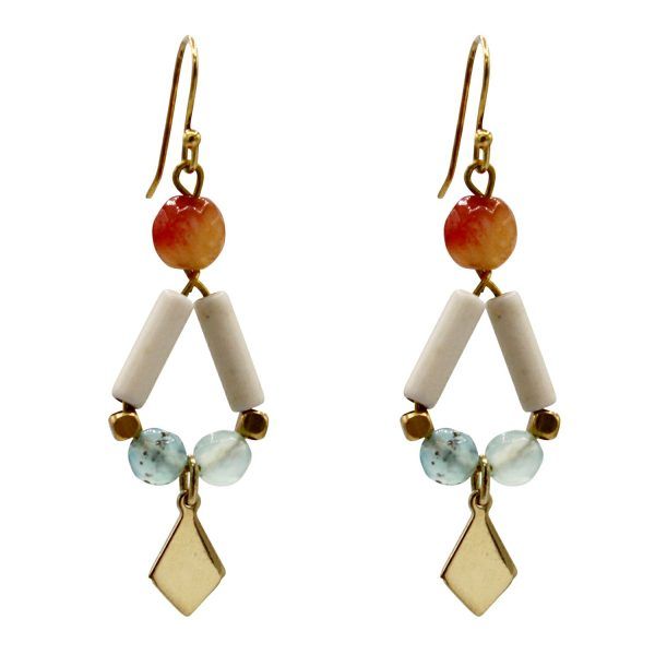 pendientes largos con ágatas y baño de oro