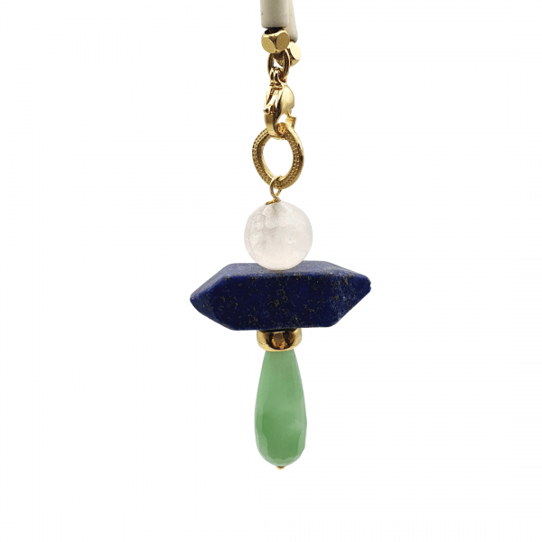 colgante Mahe lágrima jade Myanmar, lapislázulli y cuarzo rosa