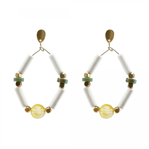 pendientes de jade amarillo, turquesa y howlite