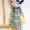 foulard algodón estampado floral amarillo, turquesa y marino