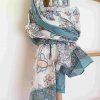 foulard algodón flores en verde agua, lila y coral