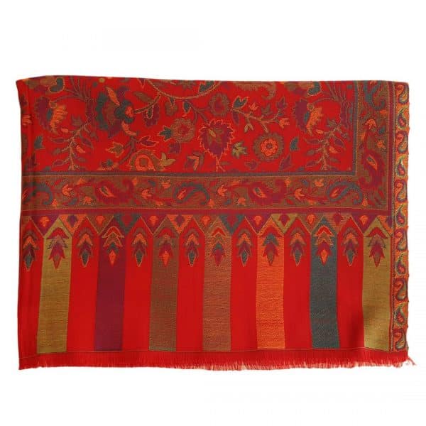 foulard de cashmere y lana en rojo y estampado floral