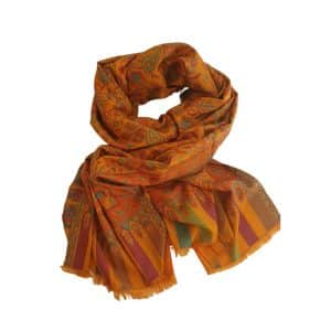 foulard lana y cashmere flores fondo mostaza