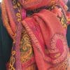 bufanda artesanal de lana pura reversible bordada