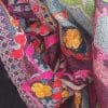 bufanda artesanal bordada reversible en morado y gris