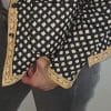 chaqueta algodón estampado geométrico y cenefa ocre