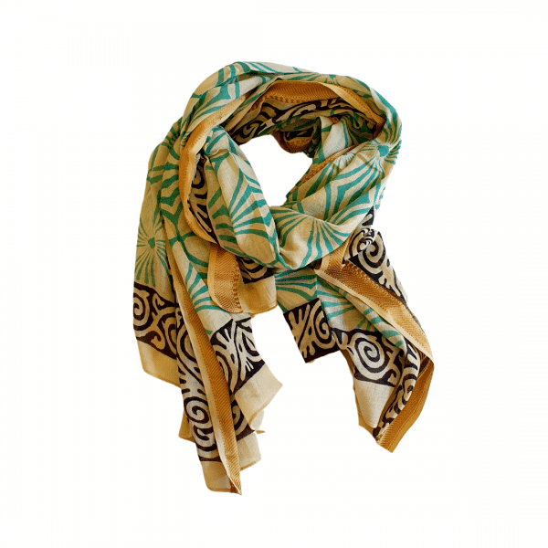 foulard verano de algodón en turquesa y beige
