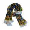 fular algodón estampado floral en ocre y verde sobre fondo azul