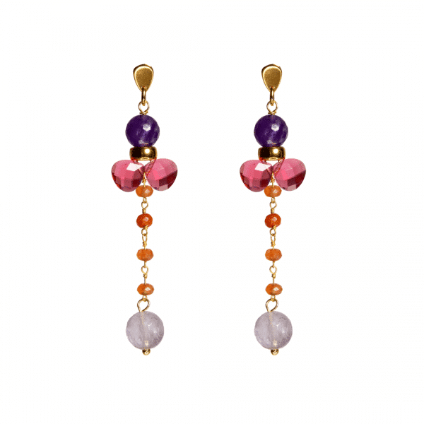 pendientes de fiesta largos en rojo y morado