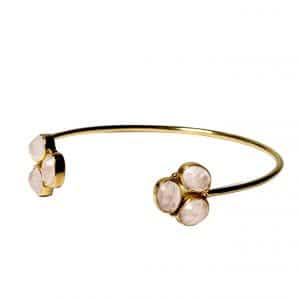brazalete plata de ley y cuarzo rosa