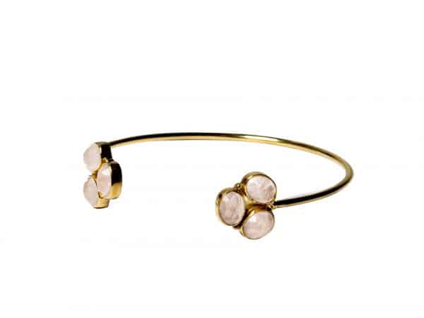 brazalete plata de ley y cuarzo rosa
