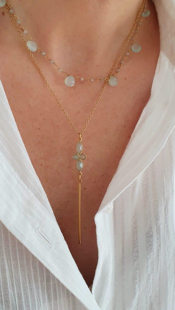 SHIORI GARGANTILLAS DE CALCEDONITA AZUL CHAPADAS ORO 65€ Y 68€ WWW.SHIORI.ES