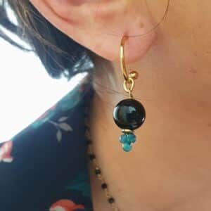 pendientes de arito con onyx verde y ágatas negras