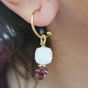 pendientes de arito de cuarzo rosa y granates