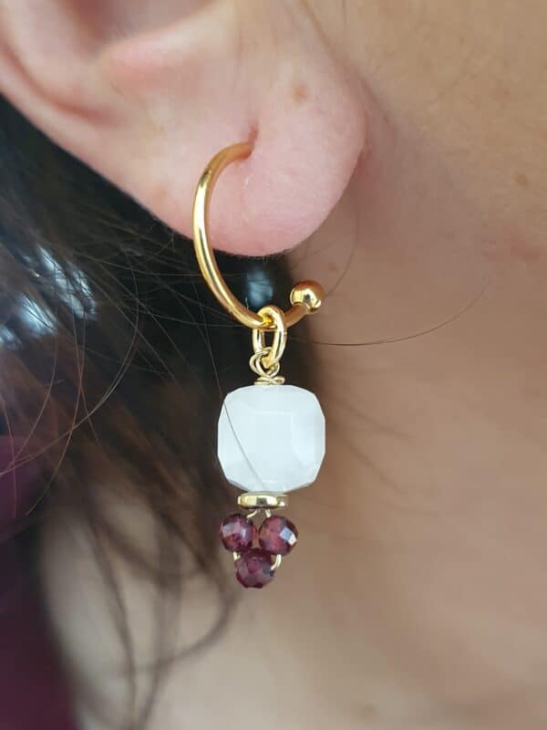 pendientes de arito de cuarzo rosa y granates