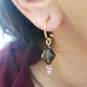 pendientes de arito con turmalinas rosas y cristal