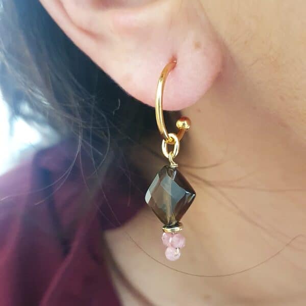 pendientes de arito con turmalinas rosas y cristal