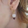 pendientes de arito de cuarzo rosa y granates