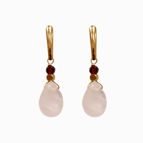 pendientes cuarzo rosa y granates