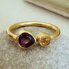 Anillo amatista y citrina plata de ley chapada en oro 24 quilates