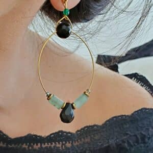 pendientes art deco en onyx negro y cuarzo verde