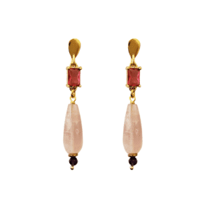 pendientes Fabiola con lágrima de cuarzo rosa, amatista y cristal fresa 68€