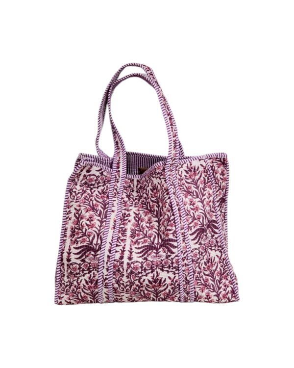 bolso grande de algodón estampado en rosa y lila