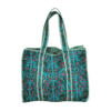 bolso de algodón en verde esmeralda y flores fucsias