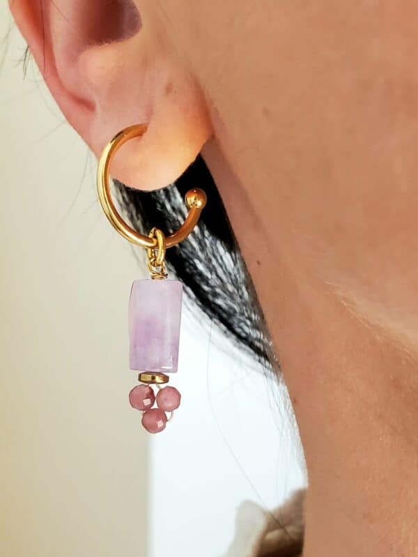 pendientes de aro con amatista y turmalinas rosas