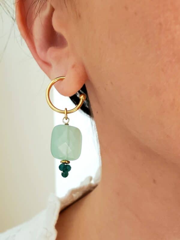pendientes de aro en verde agua y ónix verde
