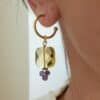 pendientes de aro con amatistas y cristal champagne