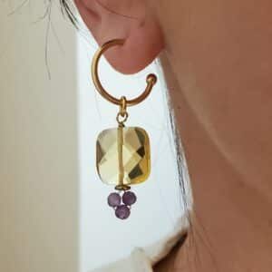pendientes de aro con amatistas y cristal champagne