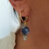 pendientes de aro con cianitas y aguamarinas