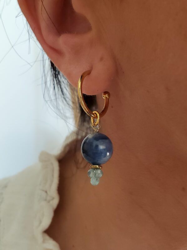 pendientes de aro con cianitas y aguamarinas