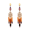 pendientes de fiesta en granate, naranja, rosa y morado